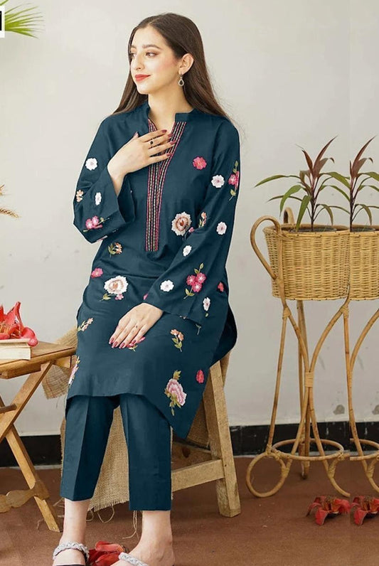 LAWN 2 PIECE FULL HEAVY EMB UNSTICHED SUIT FOR SUMMER 2025
