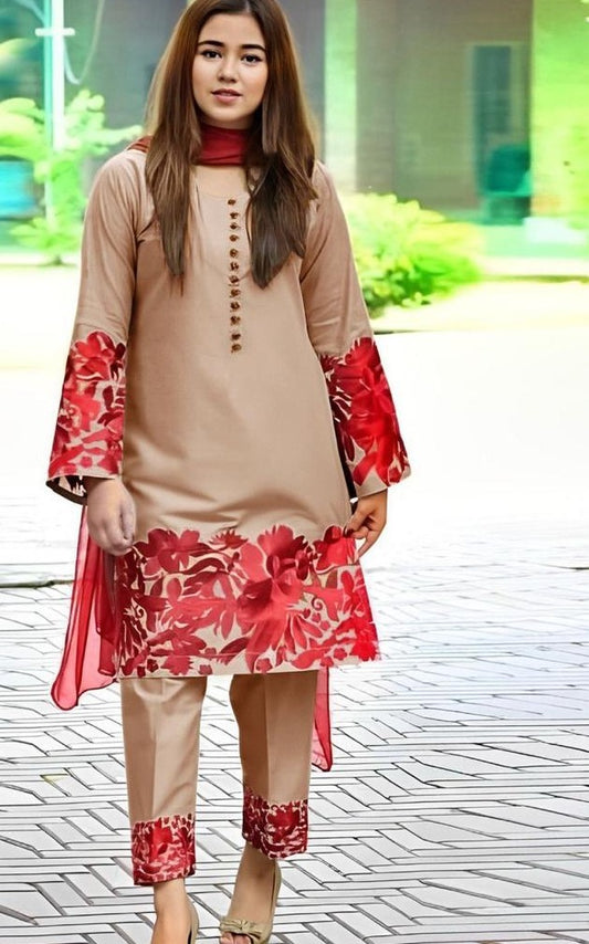 LAWN 2 PIECE FULL HEAVY EMB UNSTICHED SUIT FOR SUMMER 2025