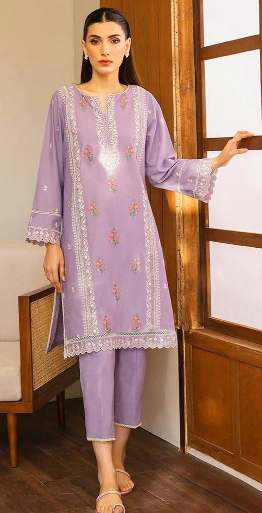 LAWN 2 PIECE FULL HEAVY EMB UNSTICHED SUIT FOR SUMMER 2025