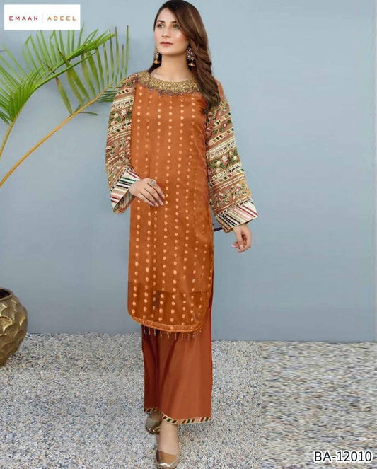 LAWN 2 PIECE FULL HEAVY EMB UNSTICHED SUIT FOR SUMMER 2025