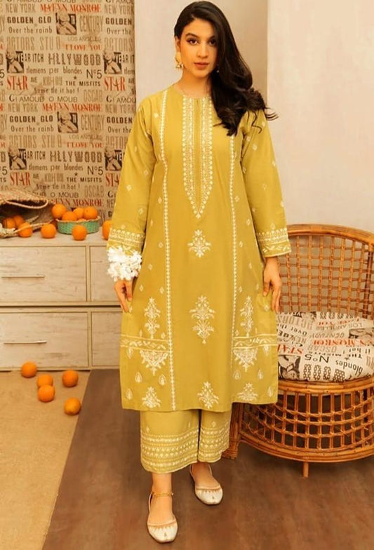 LAWN 2 PIECE FULL HEAVY EMB UNSTICHED SUIT FOR SUMMER 2025