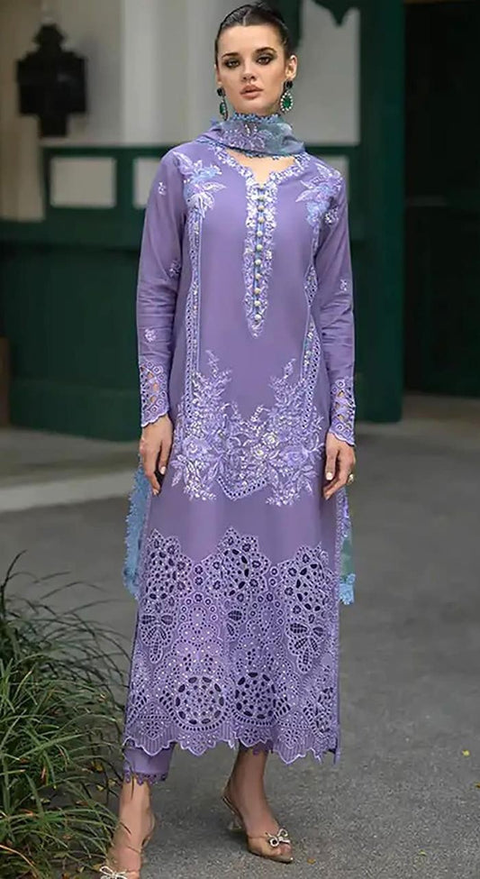LAWN 3 PIECE FULL HEAVY EMB UNSTICHED SUIT FOR SUMMER 2025