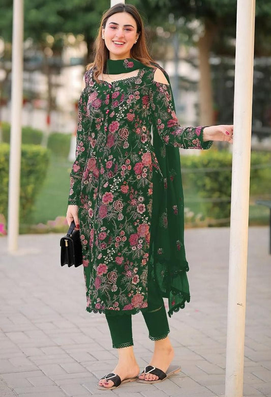 LAWN 3 PIECE FULL HEAVY EMB UNSTICHED SUIT FOR SUMMER 2025