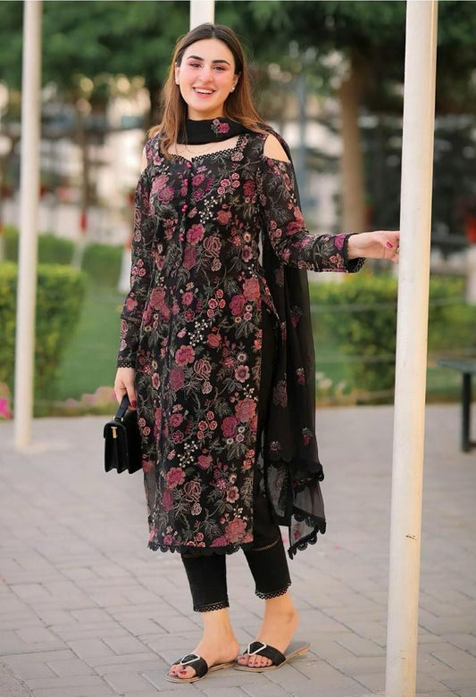 LAWN 3 PIECE FULL HEAVY EMB UNSTICHED SUIT FOR SUMMER 2025