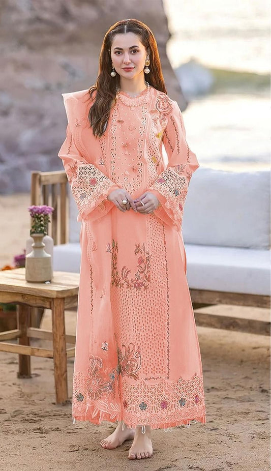 LAWN 3 PIECE FULL HEAVY EMB UNSTICHED SUIT FOR SUMMER 2025