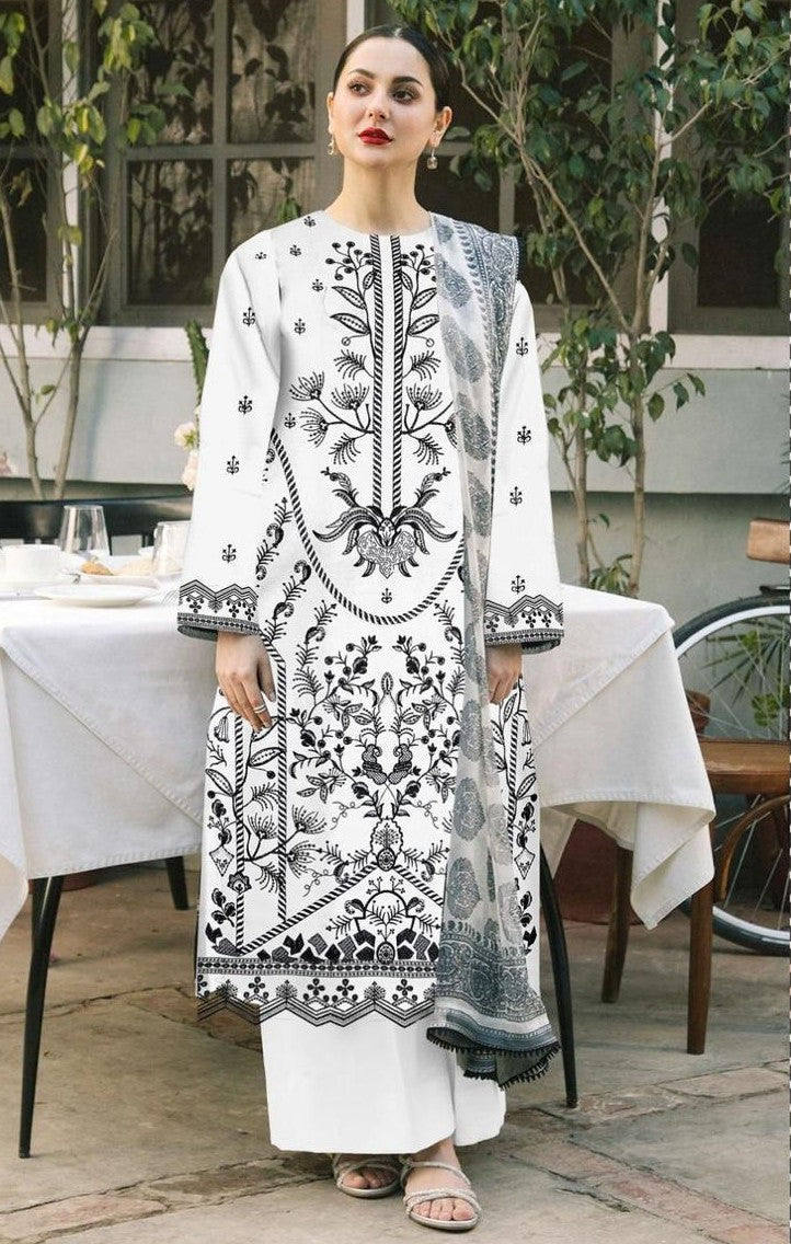 LAWN 3 PIECE FULL HEAVY EMB UNSTICHED SUIT FOR SUMMER 2025