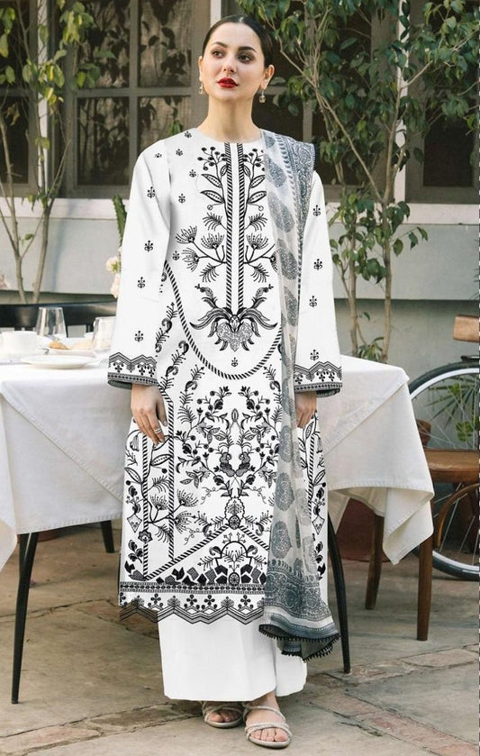 LAWN 3 PIECE FULL HEAVY EMB UNSTICHED SUIT FOR SUMMER 2025