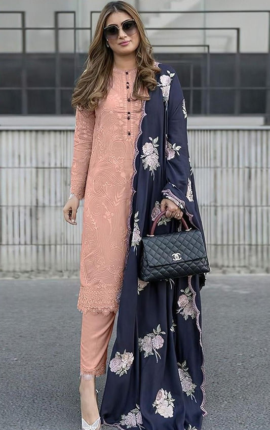 LAWN 3 PIECE FULL HEAVY EMB UNSTICHED SUIT FOR SUMMER 2025