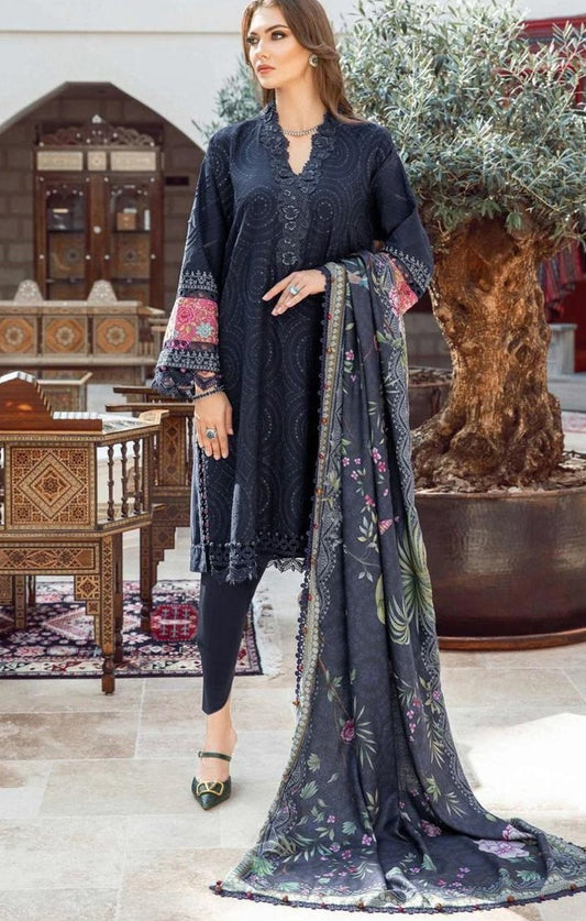 LAWN 3 PIECE FULL HEAVY EMB UNSTICHED SUIT FOR SUMMER 2025