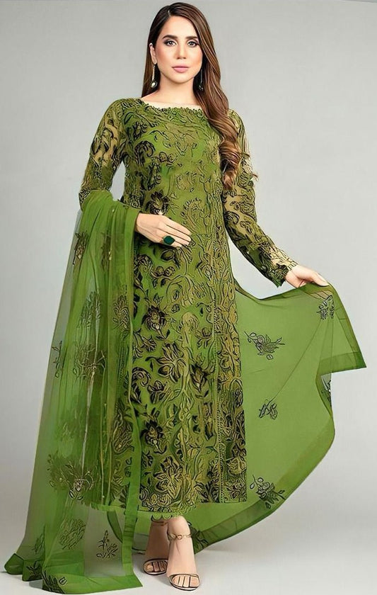 LAWN 3 PIECE FULL HEAVY EMB UNSTICHED SUIT FOR SUMMER 2025