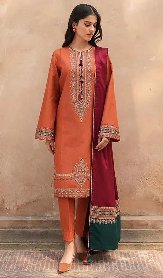 LAWN 3 PIECE FULL HEAVY EMB UNSTICHED SUIT FOR SUMMER 2025