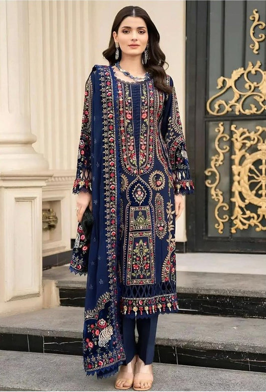 LAWN 3 PIECE FULL HEAVY EMB UNSTICHED SUIT FOR SUMMER 2025
