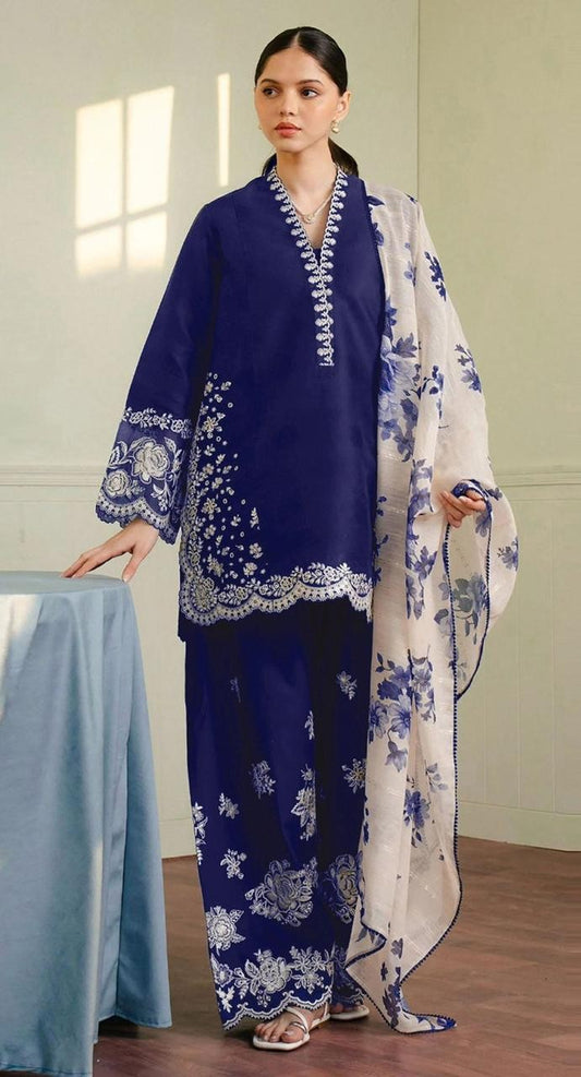 LAWN 3 PIECE FULL HEAVY EMB UNSTICHED SUIT FOR SUMMER 2025