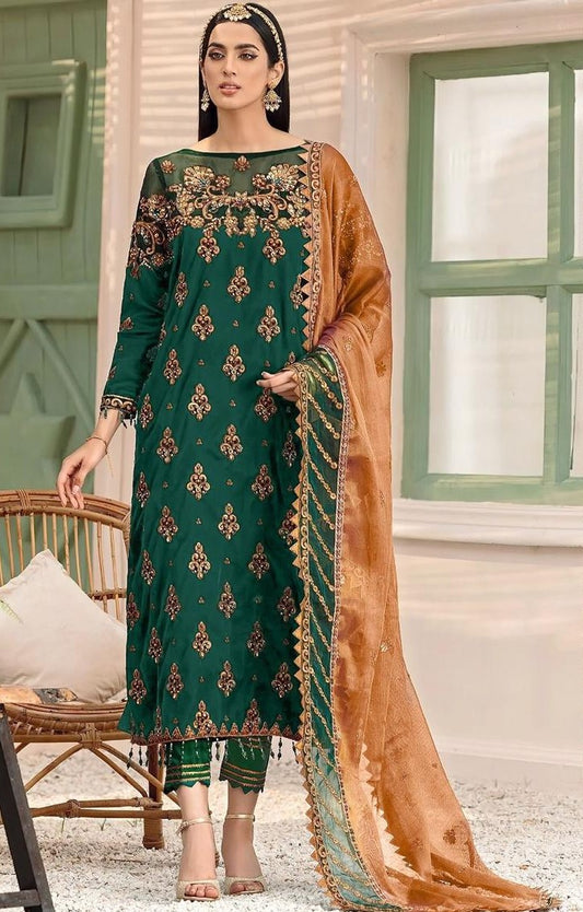 LAWN 3 PIECE FULL HEAVY EMB UNSTICHED SUIT FOR SUMMER 2025