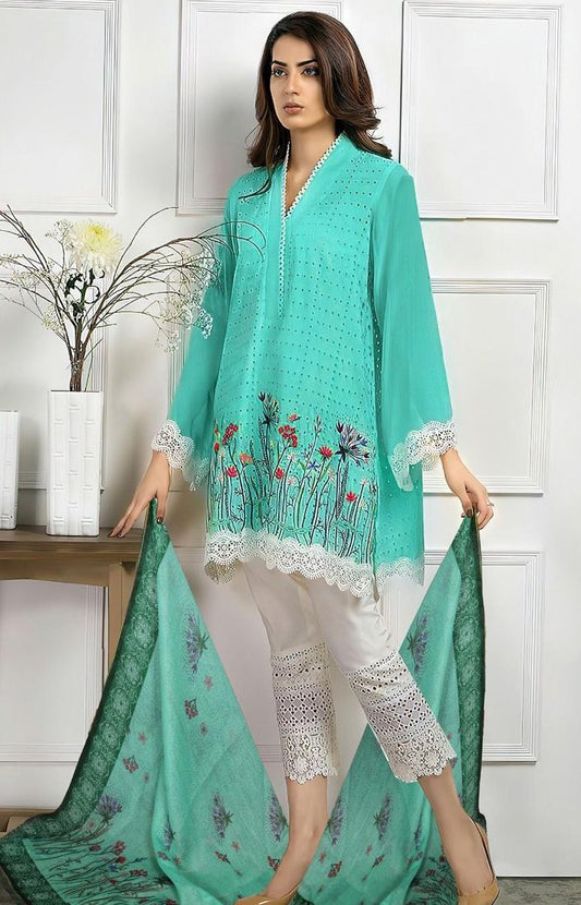 LAWN 3 PIECE FULL HEAVY EMB UNSTICHED SUIT FOR SUMMER 2025