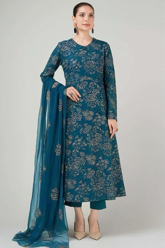 LAWN 3 PIECE FULL HEAVY EMB UNSTICHED SUIT FOR SUMMER 2025